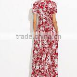 Woman Fashion Short Sleeve Floral Print Button Down Long Maxi Dress thumbnail-5