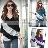 New Women's Loose Casual Blouse T Shirt Tee Striped Batwing Long Sleeve Tops thumbnail-1