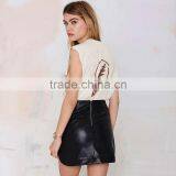MGOO Top Sale Fashion Women Faux Leather Skirt Black Plain Mini Skirts With Buttons A Line 15144A380 thumbnail-3
