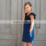 Wholesale Kid Clothing Elegant Summer Girls Dress Off Shoulder Ruffle Dusty Pink Linen Girl Child Dress thumbnail-5