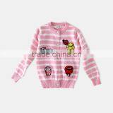 S60600B Girl Stripe Sweaters Cartoon Patch Girls Cardigan Cotton Outerwear thumbnail-2