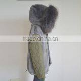 Myfur Customized Army Green Shell Parka Coat With Real Fur Hooded Faux Fur Lining thumbnail-6
