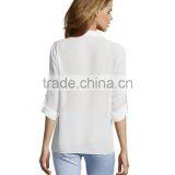 100% Polyester Long Sleeve v Neck Blouse Hi-low Woman Blouse thumbnail-3