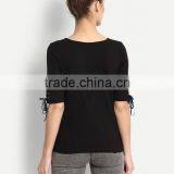 OEM Lady Blank T-shirt Women Tie up Sleeve t Shirt With Wholesale Price China thumbnail-3
