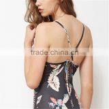 Black Floral Ladies Jumpsuit, 2017 Fashion Deep V-neck Long Romper thumbnail-5