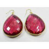 Pink Tourmaline Hydro (29) Bezel Setting 18*25mm Pear Gold Plated Silver Earring thumbnail-2