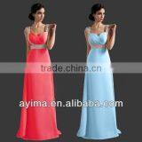 Hot Selling Ladies Long Elegant Dress Blue Chiffon Rhinestone Prom Dresses 2014 thumbnail-1