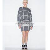 Manufacture Wholesale Clothing With Grey Grid Check Stripe Long Sleeve Mini Knit Dress Bureau thumbnail-2