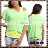 high quality modal cotton fashion ladies t-shirts short sleeve neon green loose fit t shirts factory custom china