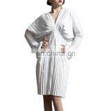TWOTWINSTYLE Elegant Pleated Summer Dress Women V Neck Flare Long Sleeve High Waist Midi thumbnail-1