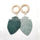 Organic Cotton Leaf Pacifier Beech Wood Baby Teether Ring thumbnail-3