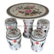 Ceramic garden stool an table with hibiscus flowers pattern