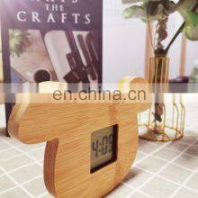 Wholesale Design Unique Animal Dog Shaped Children Desktop Bamboo Digital Alarm Clock thumbnail-4