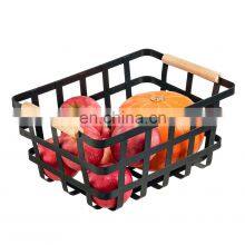 Wholesale Metal Wire Mesh Bathroom Kitchen Vegetable Food Toys Toilet Paper Black Storage Baskets Organizer With Wooden Handles thumbnail-2