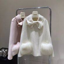 Bow 2024 Winter Cashmere Coat New Style, Real Fox Fur Pocket Double-sided Woolen Coat, Wool Cloak Fur