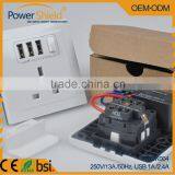 Type G Euro/UK Electrical Wall Mount Switch Socket With 3 USB Outlet Ports 230V 13A BSi Standard thumbnail-3