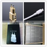 OEM black white gold logo printing with package and 1m micro cable us eu 2a dual usb portable cell phone charger set