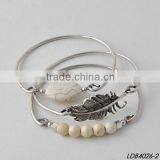 White Turquoise Bead Bangle Set Silver Leaf Turquoise Stone Bangle thumbnail-2