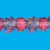 Factory Design 9cm Handmade Chiffon Embroidery Red Flower Lace Trim thumbnail-1
