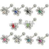 Barbell Tongue Ring With Jeweled Flower thumbnail-1