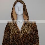 Leopard Print Bathrobe With Hooded Fashion Design Coral Fleece Robe