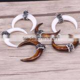 Charm Natural White / Brown Shell Druzy Pendant, Pave Crystal Double Horn Pendant thumbnail-2