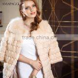 Half Sleeve Winter Long Rabbit Fur Coats Women Made in China thumbnail-2