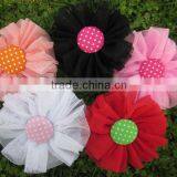 8cm Mesh Hair Flowers With Polka Dot Button in Center Hair Accessoreis thumbnail-1