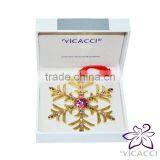 Xmas Ornament VICACCI 14K Yellow Gold Plated Metal Xmas Snowflake With Pink Crystals From Swarovski thumbnail-4