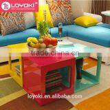New Design Colorful Wood Sofa Side Table Multifunction Assembly Cube Bookshelf High Quality Glossy MDF Wood Coffee Table thumbnail-1