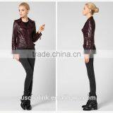 Newest German Style Lady Pure Lambskin Trendy Red Wine Leather Jacket thumbnail-5