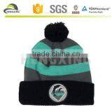 Gray And Purpule Canada Text Custom Knitted Pom Beanie Hat thumbnail-1