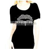Lips Love Kiss Valentines Sequin Rhinestone Womens Scoop Bling Tee Shirt thumbnail-1