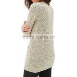 Double Color Kintted Ladies Cardigan With Open Front and Front Patch Pockets thumbnail-2