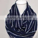 White Stripes on Navy Blue Infinity Scarf, Loop Scarf Circle Scarf Gift Ideas for Her, Spring - Summer - Fall - Winter Session thumbnail-3