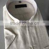 Beige Linen Mandarin Collar Special Buttonhole Mens Casual Dress Shirts thumbnail-1