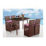 Waterproof Modern PE Rattan Bar Set With 4 Stools , Dark Brown