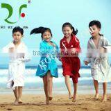 Soft 100% Cotton Pure Color Hooded Bathrobe for Kids thumbnail-1