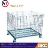 supermarket large volume collapsible wire mesh cargo container trolley on wheels for sale