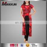 Fasense red printed long tops to wear with leggings for women