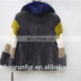 New Women Fur Coat Colorful Rex Rabbit Fur Winter Jacket With Thick Fox Fur Collar thumbnail-4