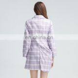 TWOTWINSTYLE Dress Notched Long Sleeve High Waist Elegant Mini Dresses Female Ruched Plaid thumbnail-3