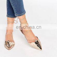Women Point Toe Scalloped Design Lace up Ladies Flat Sandals Shoe thumbnail-2