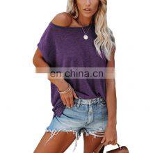 Manufacturers Wholesale Custom Women's Tops Sports and Leisure Solid Color Round Neck Raglan Short Sleeve T-shirt thumbnail-4