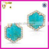 Silver Jewelry 925 Sterling Silver Turquoise Stud Earring With Gold Plated White cz Pave thumbnail-1