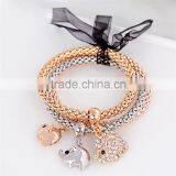 Latest Design Fashion Gold Plated Jewelry Zinc Alloy Rhinestone Elephant Charm Bracelet thumbnail-2
