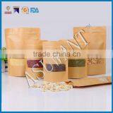 stand up Kraft paper pouch bags with zipper for food grade/custom make Coffee paper bags with clear window