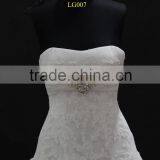 Real Factory Sample! Soft Tulle Drapping Belt With Beading Trim Scoop Neckline A-line Wedding Gown thumbnail-2