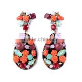 Statement wholesale Fashion resin flower waterdrop earring vintage colorful crystal pendant earring