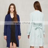 Women's Wide Lapel Wrap Coat Light Blue Autumn Jacket Thin Trench Coat With Belt Spring Fashion